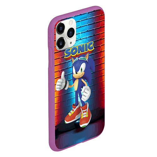 Чехол iPhone 11 Pro матовый Sonic - Hedgehog - Video game - жест / 3D-Фиолетовый – фото 2