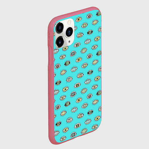 Чехол iPhone 11 Pro матовый Глаза с разными зрачками поп арт / 3D-Малиновый – фото 2