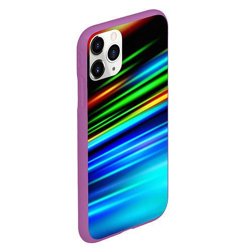 Чехол iPhone 11 Pro матовый Абстрактные неоновые полосы / 3D-Фиолетовый – фото 2