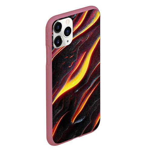 Чехол iPhone 11 Pro матовый Огонь сквозь расколы в плите как магическая лава / 3D-Малиновый – фото 2