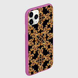 Чехол iPhone 11 Pro матовый Золотая гжель ретро цветы, цвет: 3D-фиолетовый — фото 2