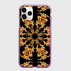 Чехол iPhone 11 Pro матовый Золотая гжель солнечный цветок, цвет: 3D-фиолетовый