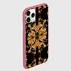 Чехол iPhone 11 Pro матовый Золотая гжель модные цветы, цвет: 3D-малиновый — фото 2