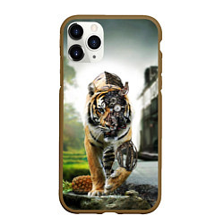 Чехол iPhone 11 Pro матовый Кибернетический тигр, цвет: 3D-коричневый