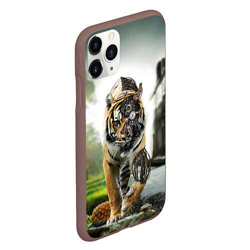 Чехол iPhone 11 Pro матовый Кибернетический тигр / 3D-Коричневый – фото 2