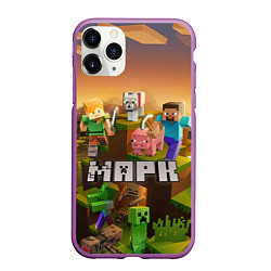 Чехол iPhone 11 Pro матовый Марк Minecraft, цвет: 3D-фиолетовый