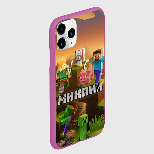 Чехол iPhone 11 Pro матовый Михаил Minecraft / 3D-Фиолетовый – фото 2