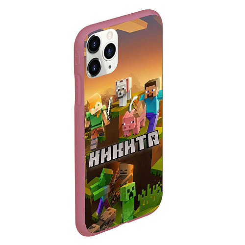 Чехол iPhone 11 Pro матовый Никита Minecraft / 3D-Малиновый – фото 2