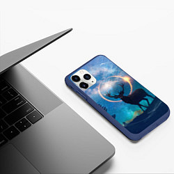 Чехол iPhone 11 Pro матовый Мистический олень, цвет: 3D-тёмно-синий — фото 2