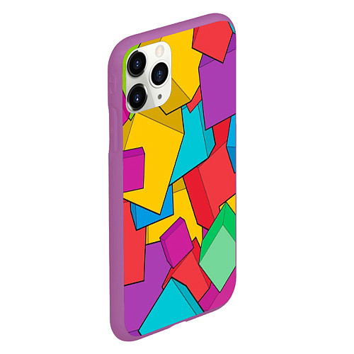 Чехол iPhone 11 Pro матовый Фон из разноцветных кубиков / 3D-Фиолетовый – фото 2