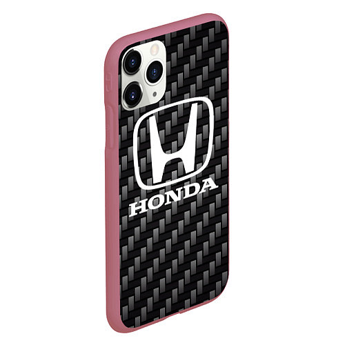 Чехол iPhone 11 Pro матовый Honda абстракция карбон / 3D-Малиновый – фото 2