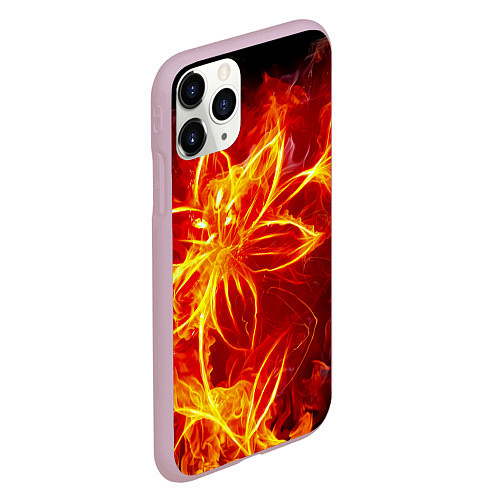 Чехол iPhone 11 Pro матовый Цветок из огня на чёрном фоне / 3D-Розовый – фото 2