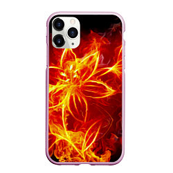 Чехол iPhone 11 Pro матовый Цветок из огня на чёрном фоне, цвет: 3D-розовый