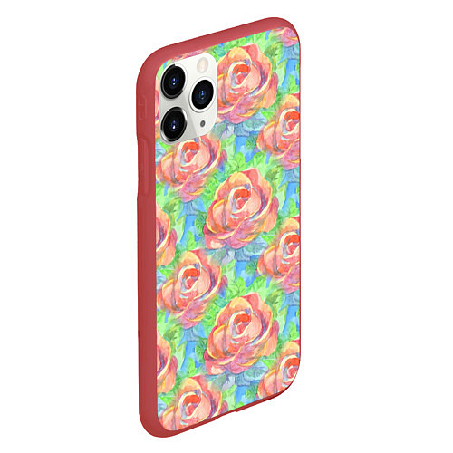 Чехол iPhone 11 Pro матовый Алые розы акварель / 3D-Красный – фото 2