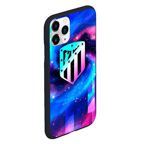 Чехол iPhone 11 Pro матовый Atletico Madrid неоновый космос / 3D-Черный – фото 2