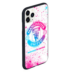 Чехол iPhone 11 Pro матовый Manchester United neon gradient style, цвет: 3D-черный — фото 2