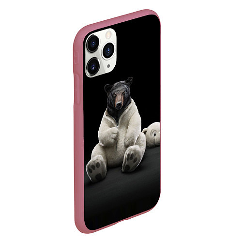 Чехол iPhone 11 Pro матовый Медведь в костюме ростовой куклы / 3D-Малиновый – фото 2