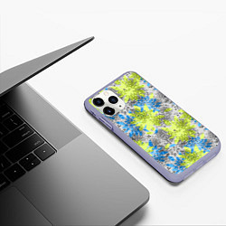 Чехол iPhone 11 Pro матовый Цветочный узор Голубой и Лайм, цвет: 3D-светло-сиреневый — фото 2