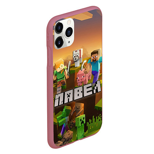 Чехол iPhone 11 Pro матовый Павел Minecraft / 3D-Малиновый – фото 2