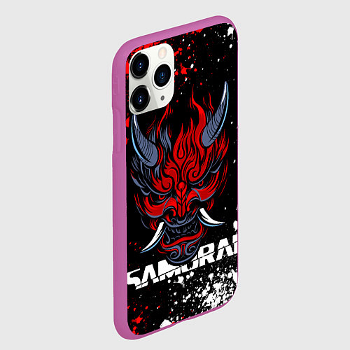 Чехол iPhone 11 Pro матовый Маска Они - Киберпанк 2077 - Samurai / 3D-Фиолетовый – фото 2
