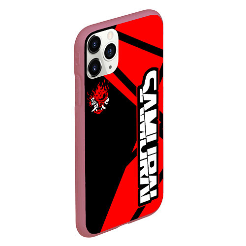 Чехол iPhone 11 Pro матовый Cyberpunk 2077 - Надпись Samurai / 3D-Малиновый – фото 2