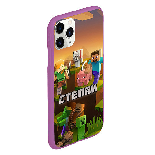 Чехол iPhone 11 Pro матовый Степан Minecraft / 3D-Фиолетовый – фото 2