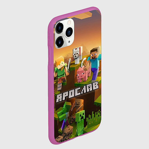 Чехол iPhone 11 Pro матовый Ярослав Minecraft / 3D-Фиолетовый – фото 2