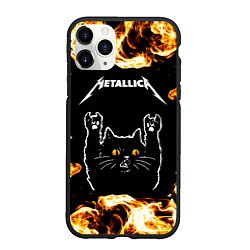 Чехол iPhone 11 Pro матовый Metallica рок кот и огонь, цвет: 3D-черный