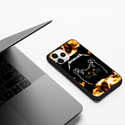 Чехол iPhone 11 Pro матовый Metallica рок кот и огонь, цвет: 3D-черный — фото 2