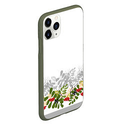 Чехол iPhone 11 Pro матовый Веточки красной рябины с бабочками, цвет: 3D-темно-зеленый — фото 2