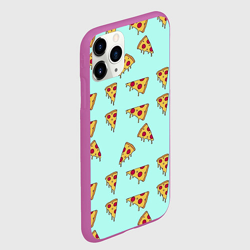 Чехол iPhone 11 Pro матовый Куски пиццы на голубом фоне / 3D-Фиолетовый – фото 2