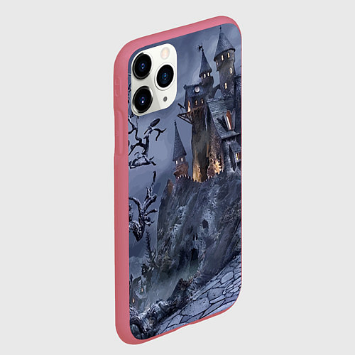 Чехол iPhone 11 Pro матовый Старый заброшенный замок - Halloween / 3D-Малиновый – фото 2