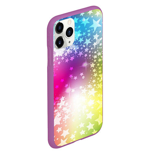 Чехол iPhone 11 Pro матовый Звезды на радужном фоне / 3D-Фиолетовый – фото 2