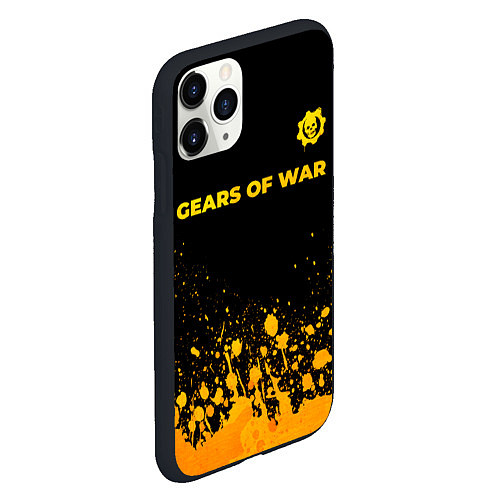 Чехол iPhone 11 Pro матовый Gears of War - gold gradient: символ сверху / 3D-Черный – фото 2