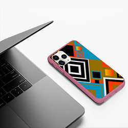 Чехол iPhone 11 Pro матовый Фон из разноцветных квадратов, цвет: 3D-малиновый — фото 2