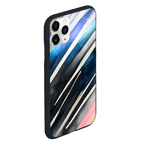 Чехол iPhone 11 Pro матовый Акварельные полосы / 3D-Черный – фото 2