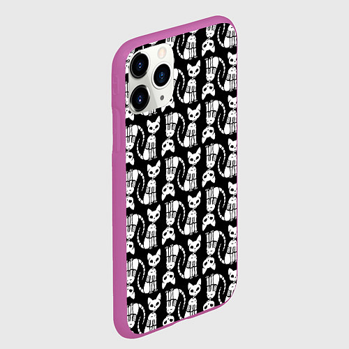 Чехол iPhone 11 Pro матовый Скелет кошки - Halloween pattern / 3D-Фиолетовый – фото 2
