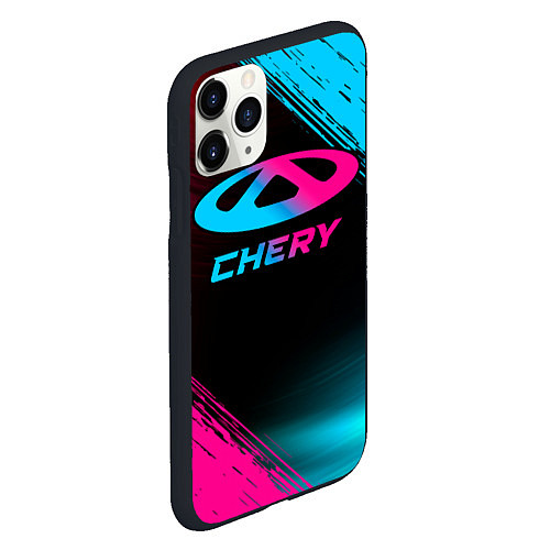 Чехол iPhone 11 Pro матовый Chery - neon gradient / 3D-Черный – фото 2