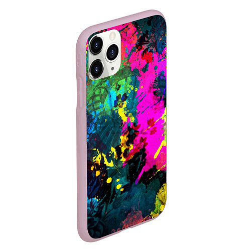 Чехол iPhone 11 Pro матовый Разноцветные кляксы красов / 3D-Розовый – фото 2