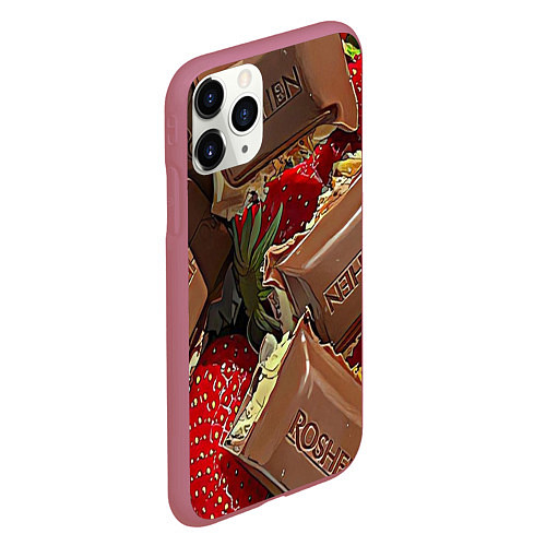 Чехол iPhone 11 Pro матовый Клубника и шоколад Рошен / 3D-Малиновый – фото 2