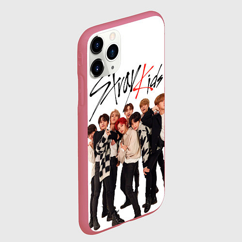 Чехол iPhone 11 Pro матовый Stray Kids white background / 3D-Малиновый – фото 2