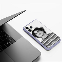 Чехол iPhone 11 Pro матовый Timothee Chalamet black white photo, цвет: 3D-светло-сиреневый — фото 2