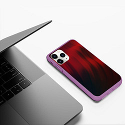 Чехол iPhone 11 Pro матовый Красные абстрактные волны во тьме, цвет: 3D-фиолетовый — фото 2