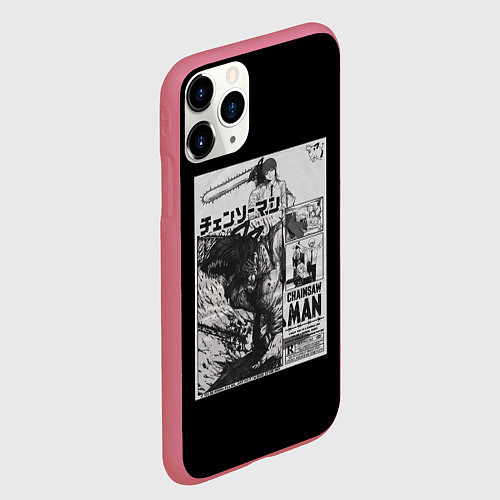 Чехол iPhone 11 Pro матовый Человек-бензопила Дэндзи и Пауэр постер / 3D-Малиновый – фото 2