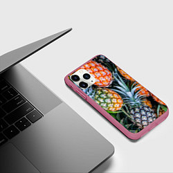 Чехол iPhone 11 Pro матовый Фон из ананасов, цвет: 3D-малиновый — фото 2