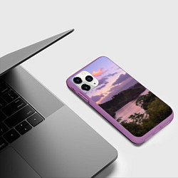 Чехол iPhone 11 Pro матовый Пейзаж вечерней реки и леса, цвет: 3D-фиолетовый — фото 2