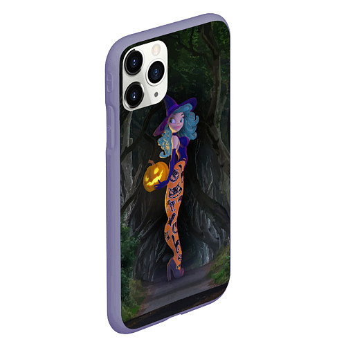 Чехол iPhone 11 Pro матовый Ведьма с тыквой и в крутых колготках - Halloween / 3D-Серый – фото 2