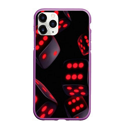 Чехол iPhone 11 Pro матовый Игральные кости на черном фоне, цвет: 3D-фиолетовый