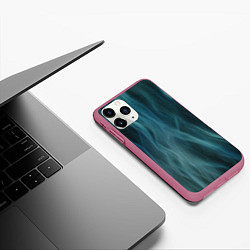 Чехол iPhone 11 Pro матовый Прерывистый абстрактный синий дым во тьме, цвет: 3D-малиновый — фото 2