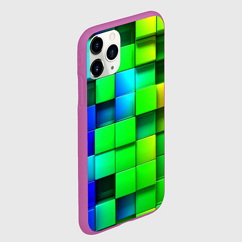 Чехол iPhone 11 Pro матовый Цветные неоновые кубы / 3D-Фиолетовый – фото 2
